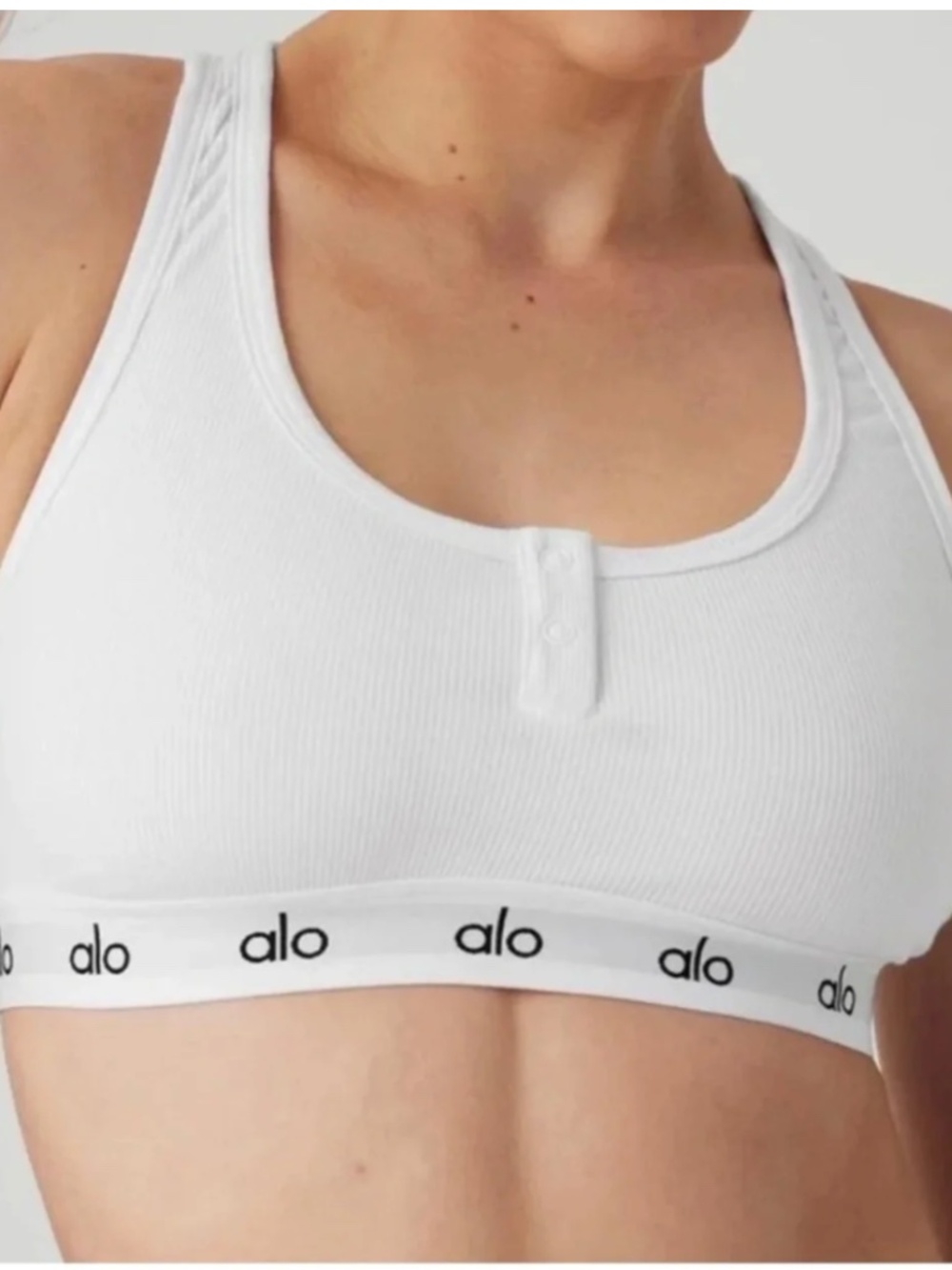 Alo Yoga Icon Ribbed Henley Bra in White